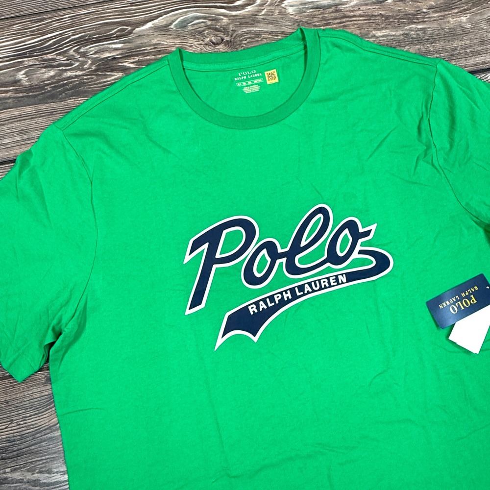 Polo Ralph Lauren Mens Script Logo Graphic T-Shirt Green Navy Size‎ XLT Tall NWT